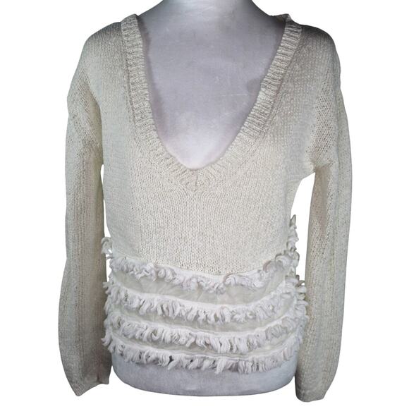 Derek Lam 10 Crosby Intermix V-neck Sweater Lightweight Open Knit Fringe Small - Picture 1 of 11